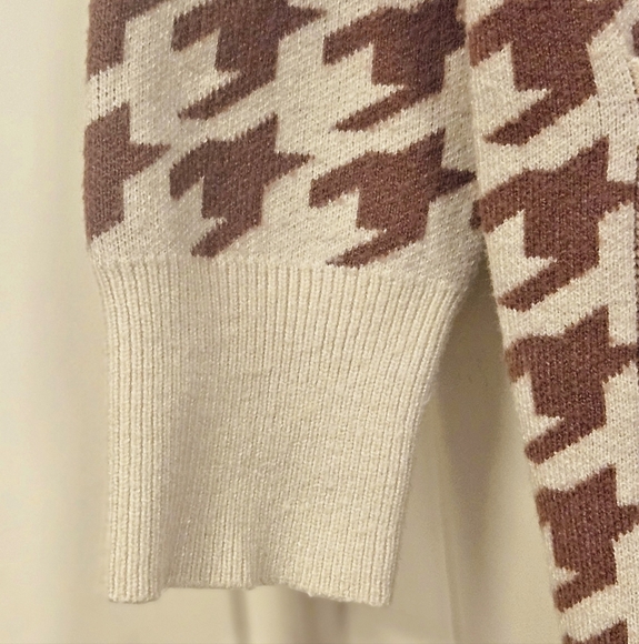 Women Size S  Houndstooth Soft Open Front Pockets Cardigan rayon brown cream - Picture 5 of 9